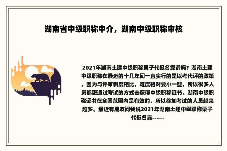 湖南省中级职称中介，湖南中级职称审核