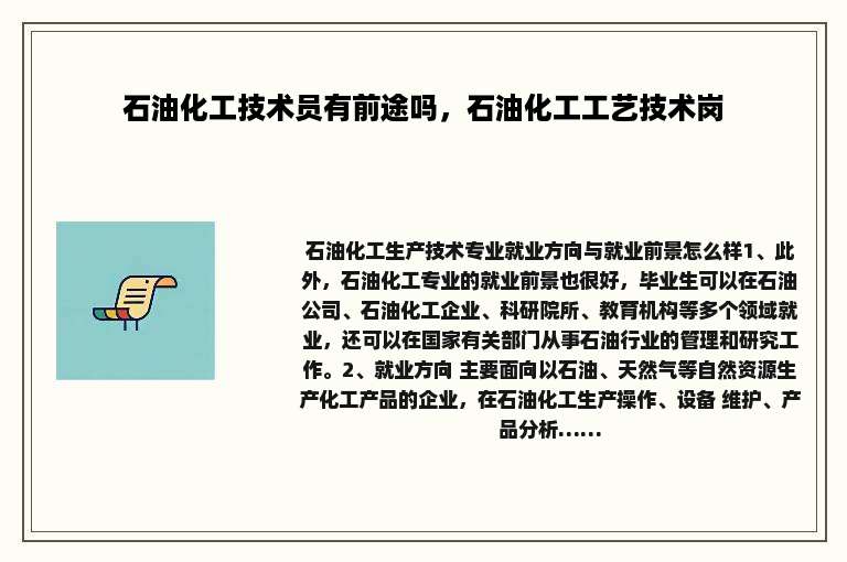 石油化工技术员有前途吗，石油化工工艺技术岗
