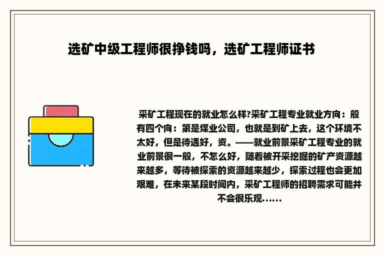 选矿中级工程师很挣钱吗，选矿工程师证书