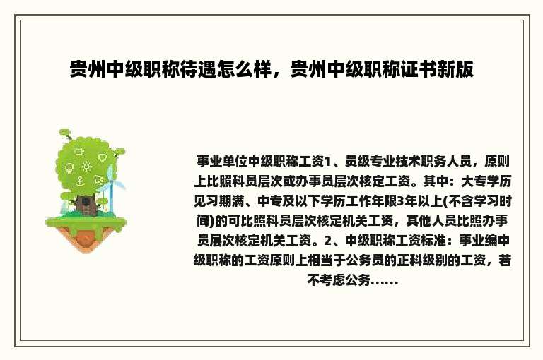 贵州中级职称待遇怎么样，贵州中级职称证书新版