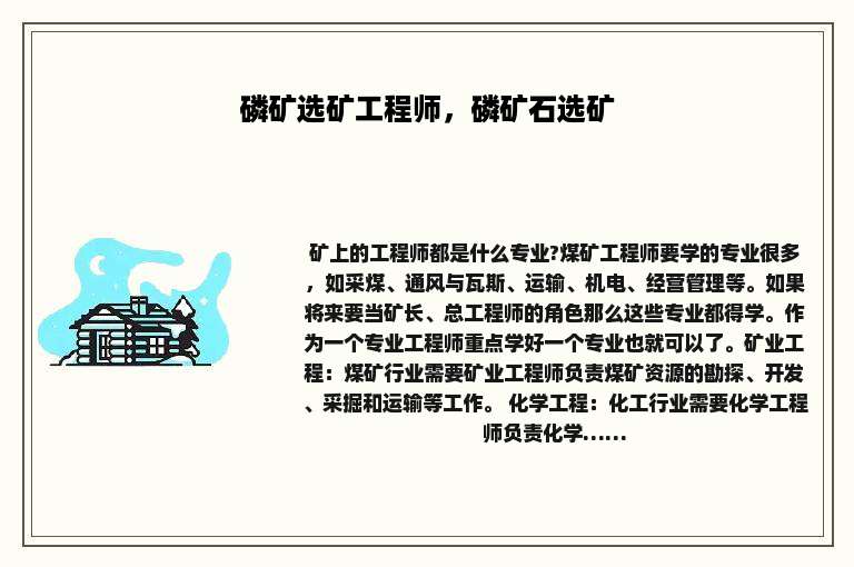 磷矿选矿工程师，磷矿石选矿