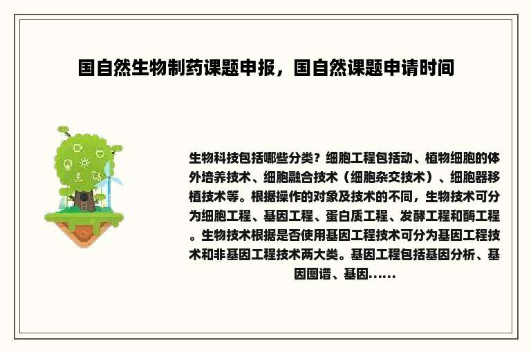 国自然生物制药课题申报，国自然课题申请时间