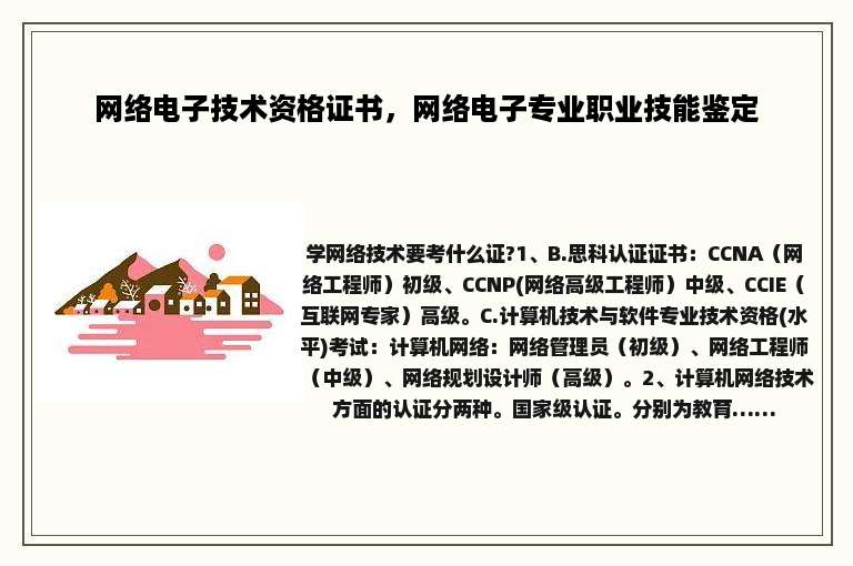 网络电子技术资格证书，网络电子专业职业技能鉴定