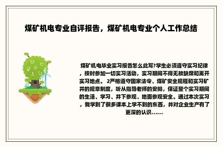煤矿机电专业自评报告，煤矿机电专业个人工作总结