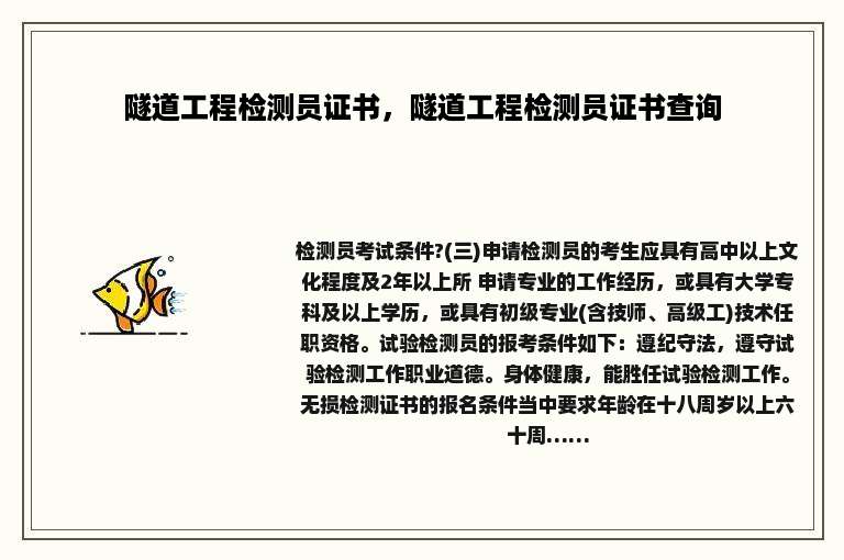 隧道工程检测员证书，隧道工程检测员证书查询