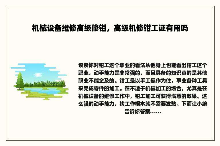 机械设备维修高级修钳，高级机修钳工证有用吗