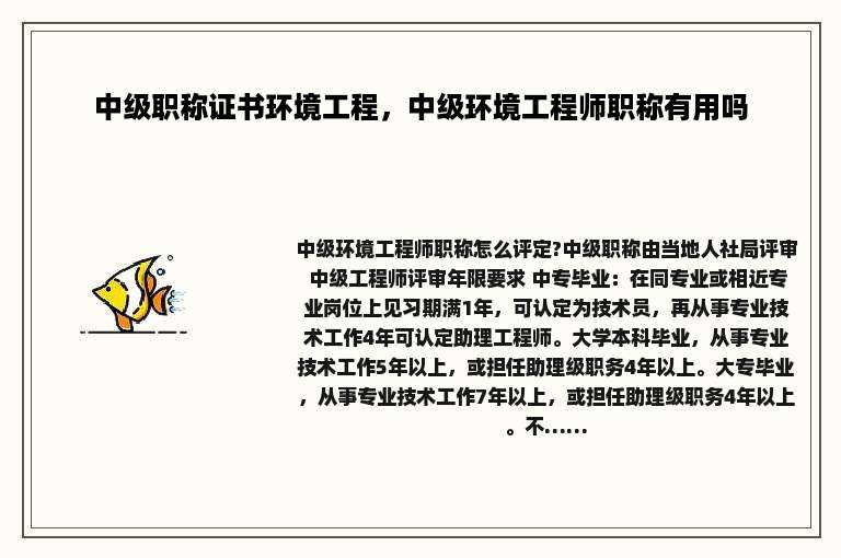 中级职称证书环境工程，中级环境工程师职称有用吗