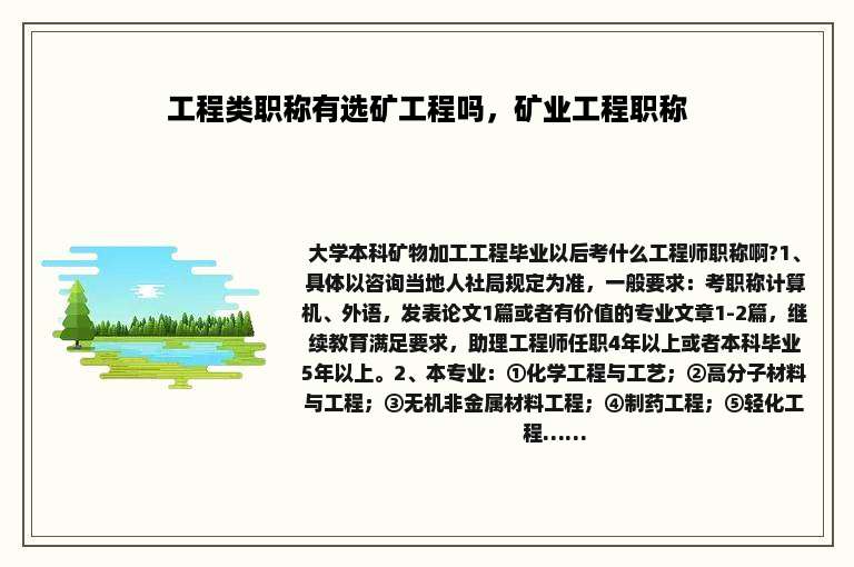 工程类职称有选矿工程吗，矿业工程职称