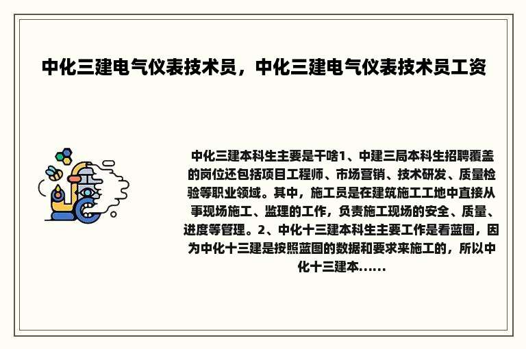 中化三建电气仪表技术员，中化三建电气仪表技术员工资