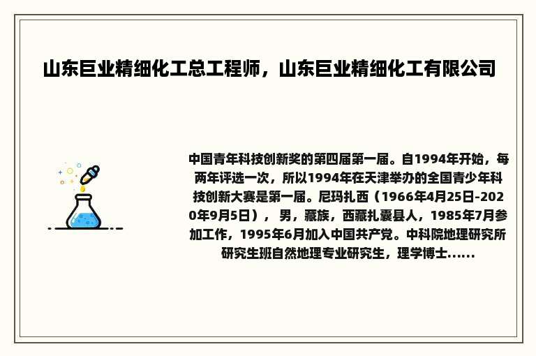 山东巨业精细化工总工程师，山东巨业精细化工有限公司