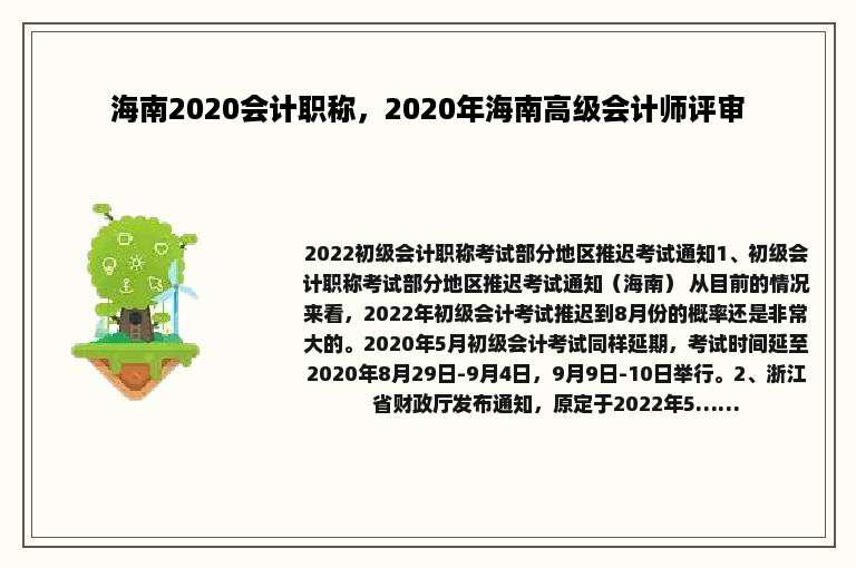 海南2020会计职称，2020年海南高级会计师评审