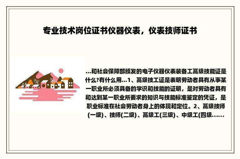 专业技术岗位证书仪器仪表，仪表技师证书