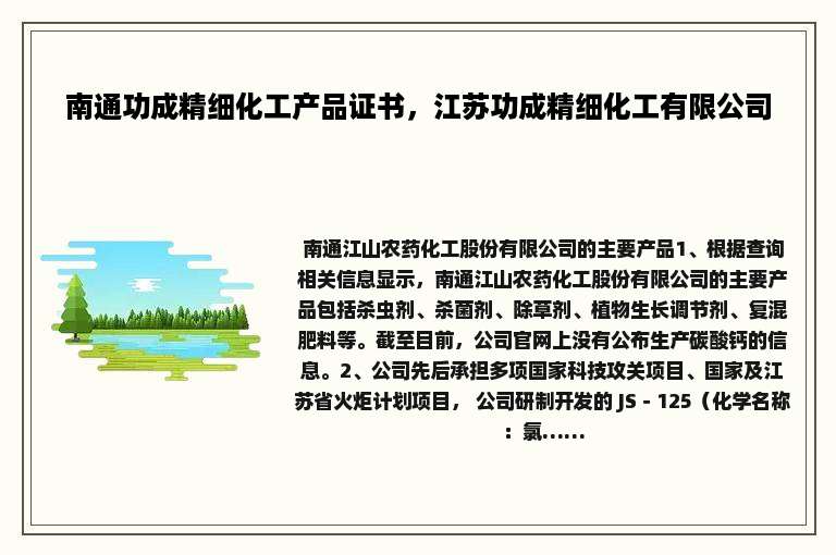 南通功成精细化工产品证书，江苏功成精细化工有限公司