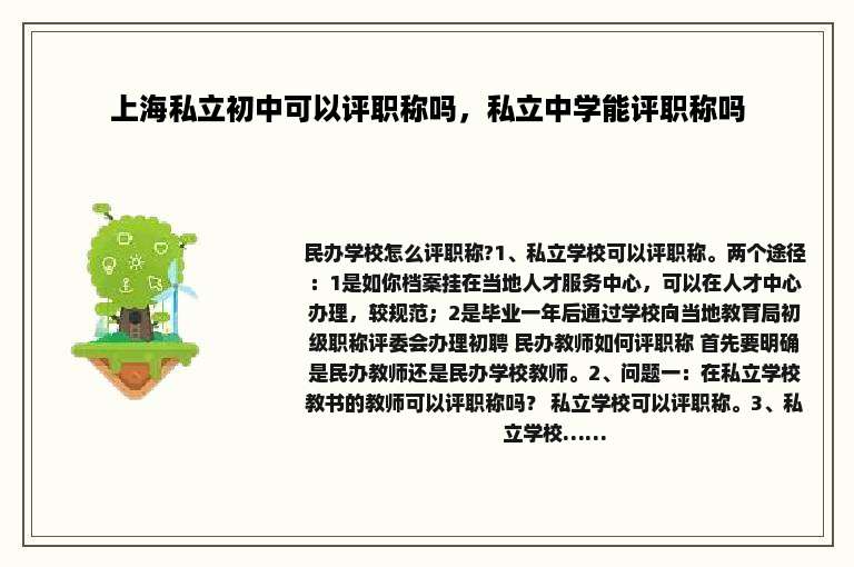 上海私立初中可以评职称吗，私立中学能评职称吗