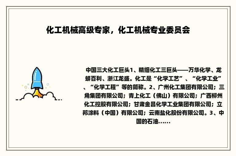 化工机械高级专家，化工机械专业委员会