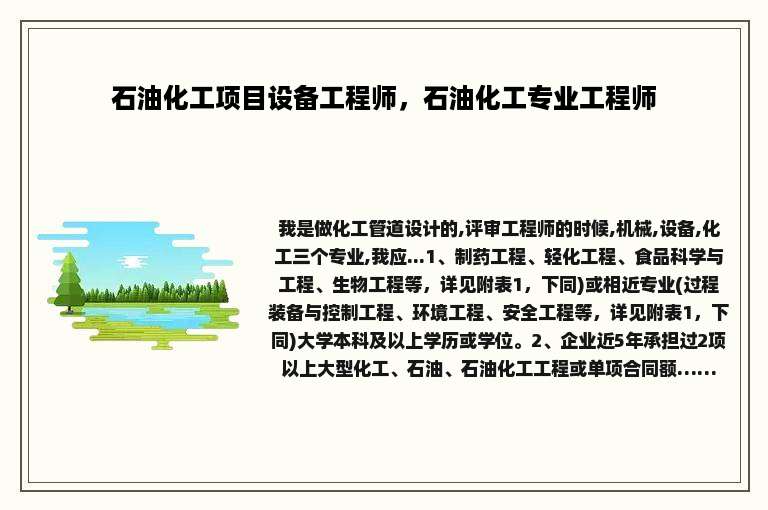 石油化工项目设备工程师，石油化工专业工程师