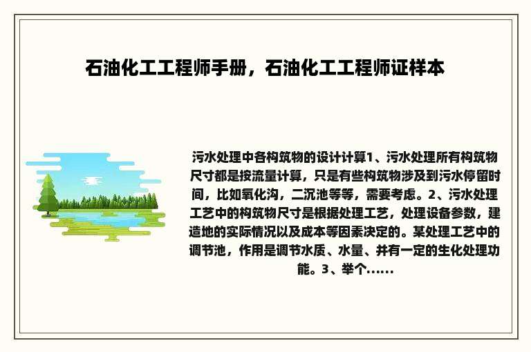 石油化工工程师手册，石油化工工程师证样本