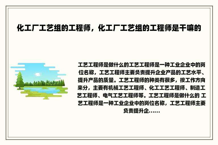 化工厂工艺组的工程师，化工厂工艺组的工程师是干嘛的