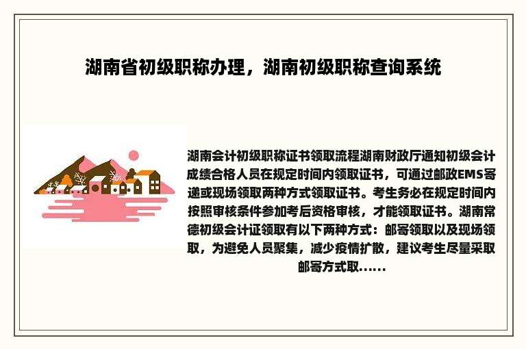 湖南省初级职称办理，湖南初级职称查询系统