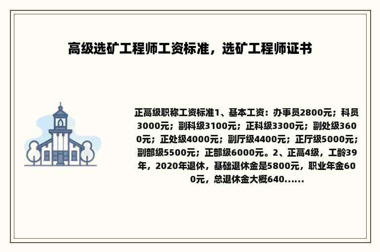 高级选矿工程师工资标准，选矿工程师证书