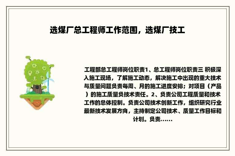 选煤厂总工程师工作范围，选煤厂技工