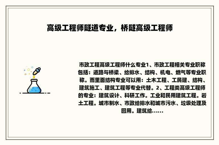 高级工程师隧道专业，桥隧高级工程师