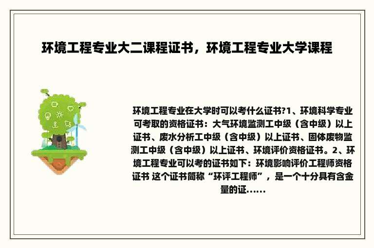 环境工程专业大二课程证书，环境工程专业大学课程