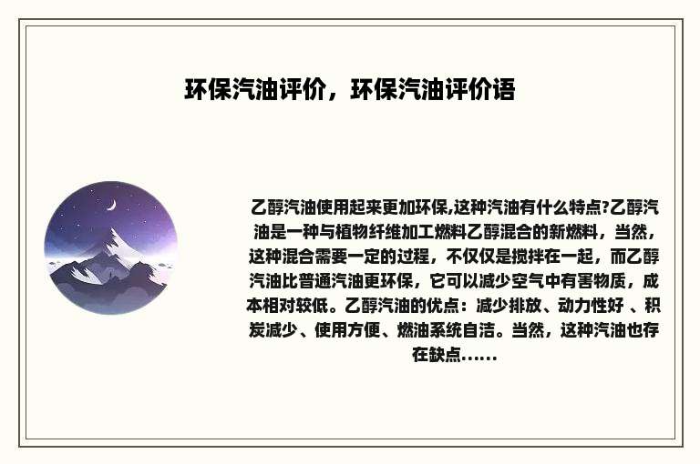 环保汽油评价，环保汽油评价语