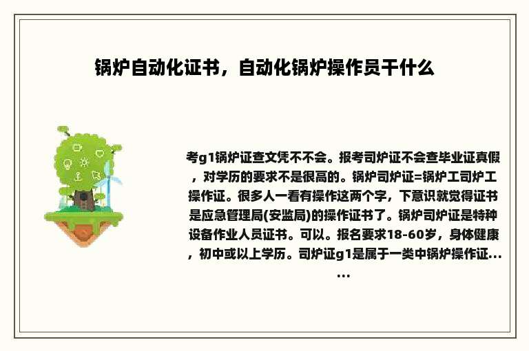 锅炉自动化证书，自动化锅炉操作员干什么