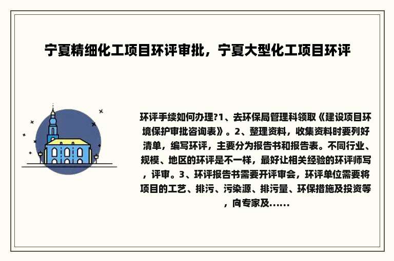 宁夏精细化工项目环评审批，宁夏大型化工项目环评