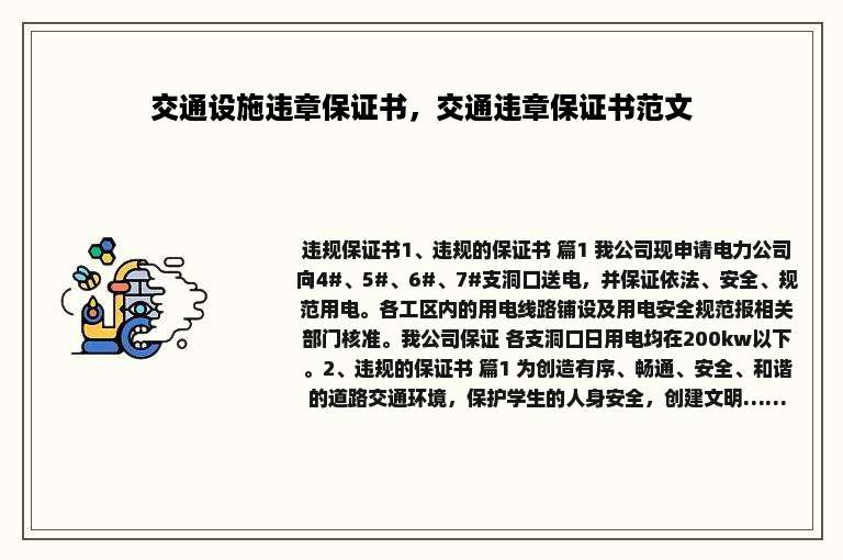 交通设施违章保证书，交通违章保证书范文