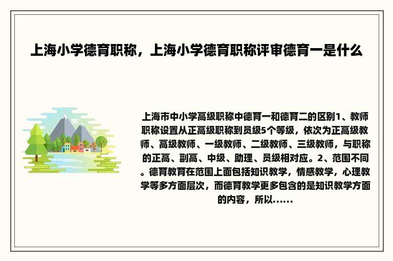 上海小学德育职称，上海小学德育职称评审德育一是什么