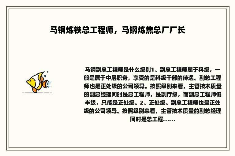 马钢炼铁总工程师，马钢炼焦总厂厂长