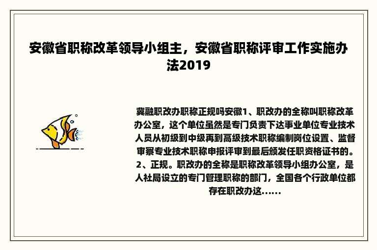 安徽省职称改革领导小组主，安徽省职称评审工作实施办法2019