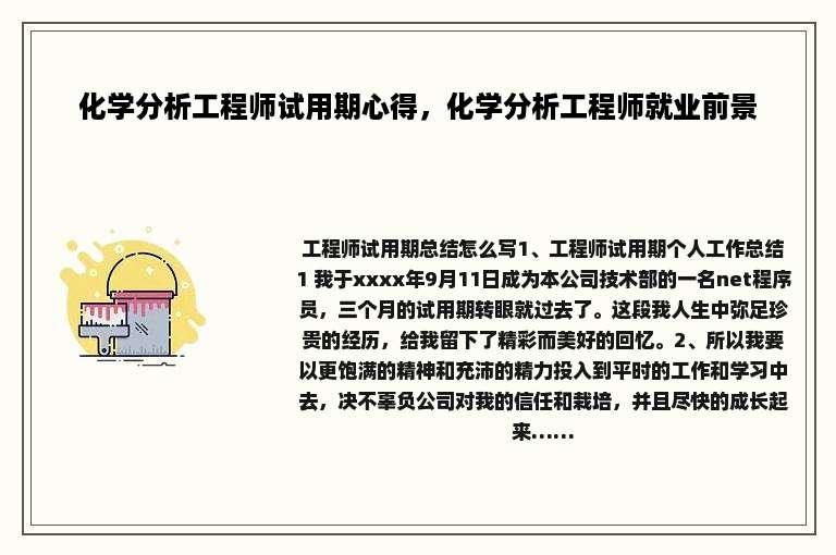 化学分析工程师试用期心得，化学分析工程师就业前景