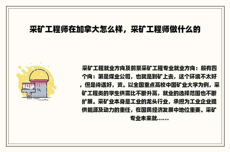 采矿工程师在加拿大怎么样，采矿工程师做什么的
