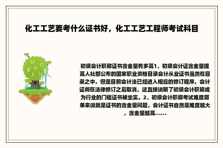 化工工艺要考什么证书好，化工工艺工程师考试科目