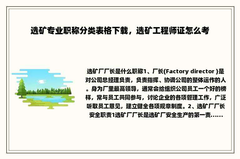 选矿专业职称分类表格下载，选矿工程师证怎么考