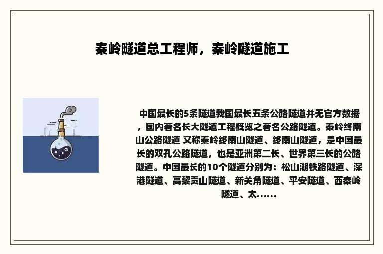 秦岭隧道总工程师，秦岭隧道施工