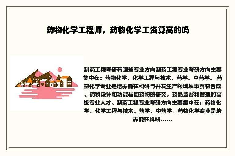 药物化学工程师，药物化学工资算高的吗