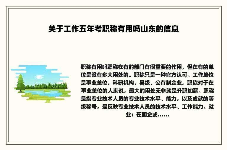 关于工作五年考职称有用吗山东的信息