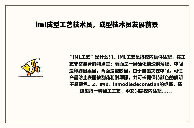 iml成型工艺技术员，成型技术员发展前景