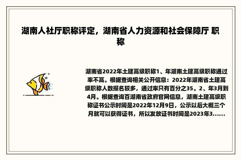 湖南人社厅职称评定，湖南省人力资源和社会保障厅 职称