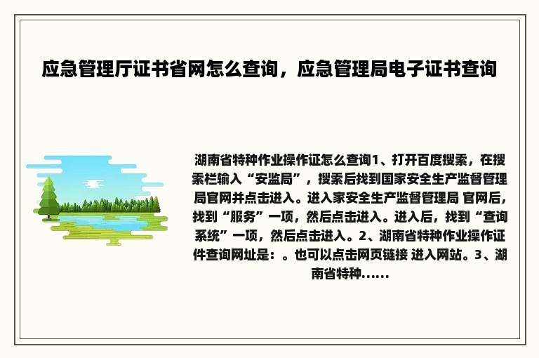 应急管理厅证书省网怎么查询，应急管理局电子证书查询