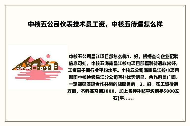中核五公司仪表技术员工资，中核五待遇怎么样