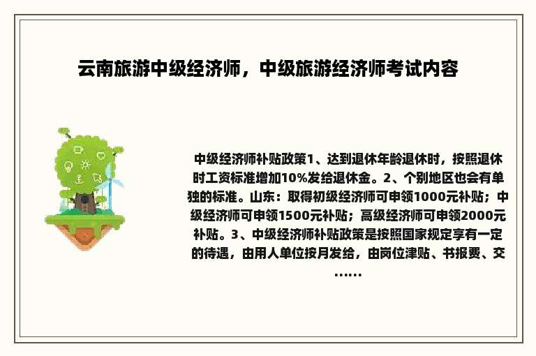 云南旅游中级经济师，中级旅游经济师考试内容