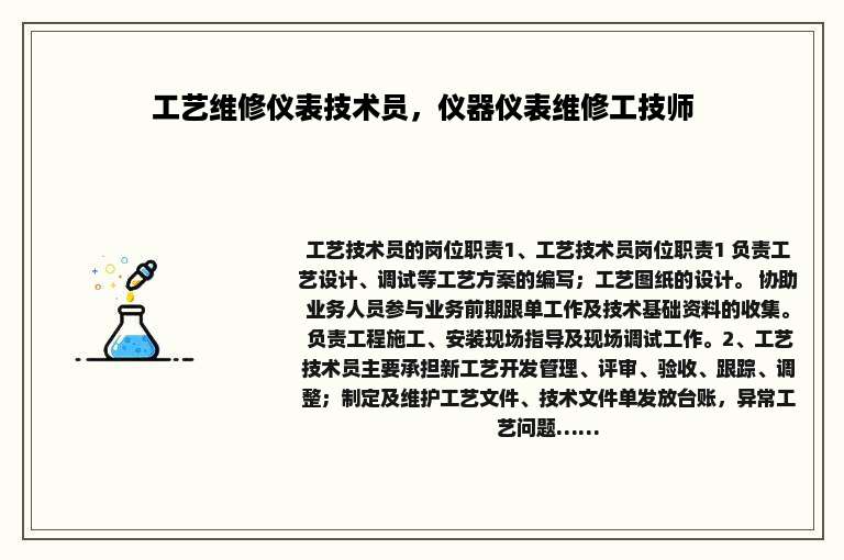 工艺维修仪表技术员，仪器仪表维修工技师