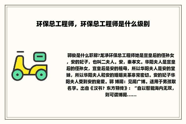 环保总工程师，环保总工程师是什么级别