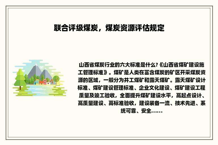 联合评级煤炭，煤炭资源评估规定
