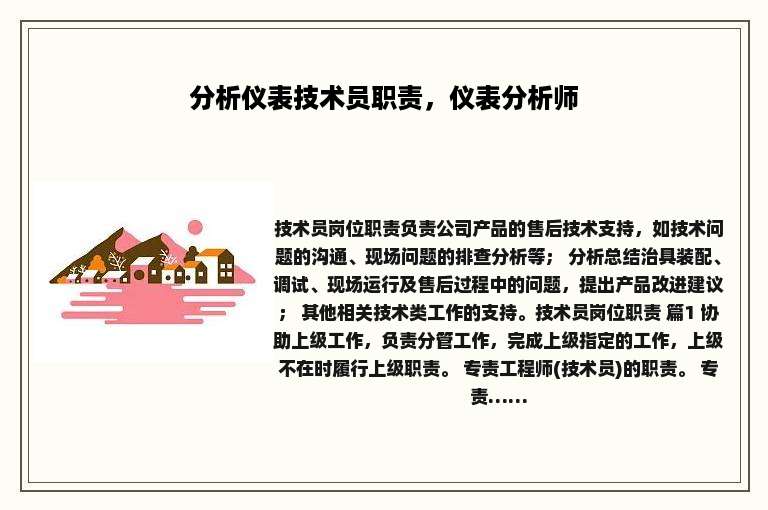 分析仪表技术员职责，仪表分析师